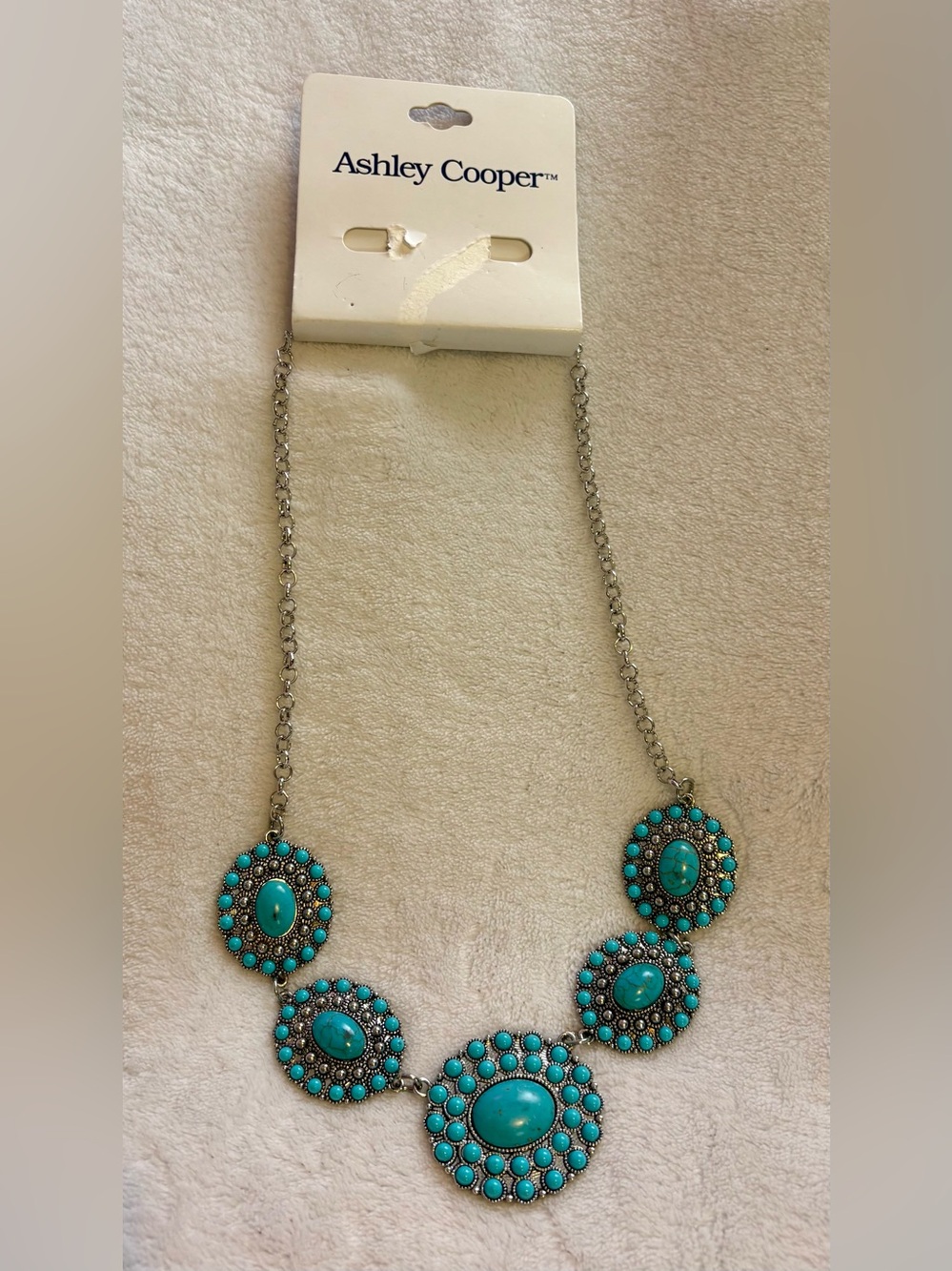 Ashley Cooper Turquoise Blue Medallion Necklace - Silver Tone